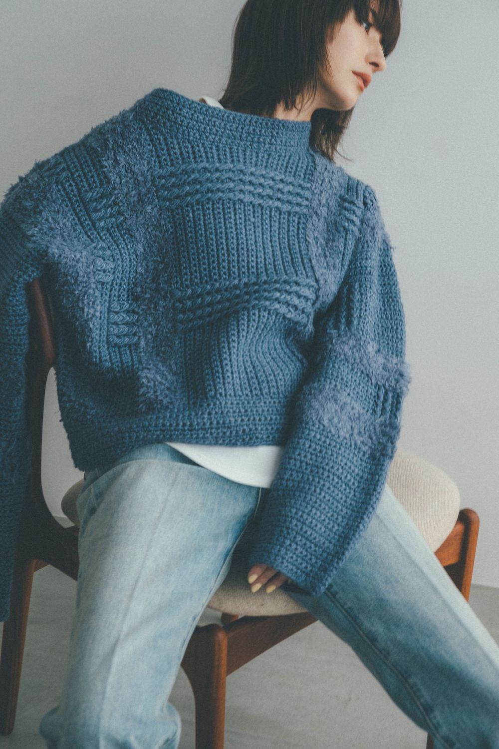 CLANE WIDE CHECK HAND KNIT