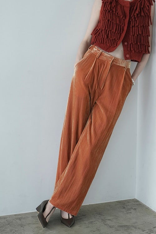 VELOR TUCK WIDE PANTS