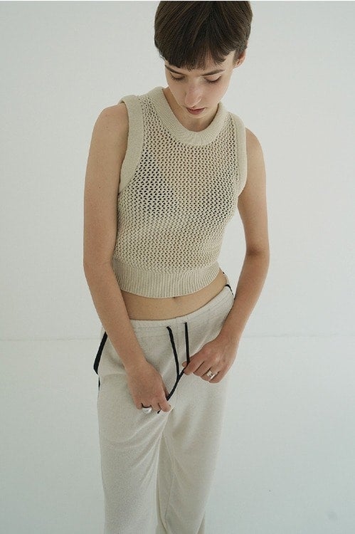 3D RIB MESH KNIT TOPS