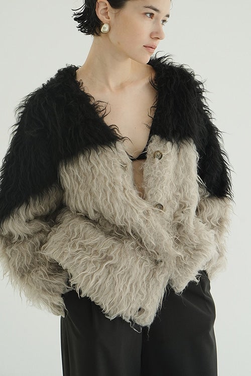 BI COLOR SHAGGY KNIT CARDIGAN