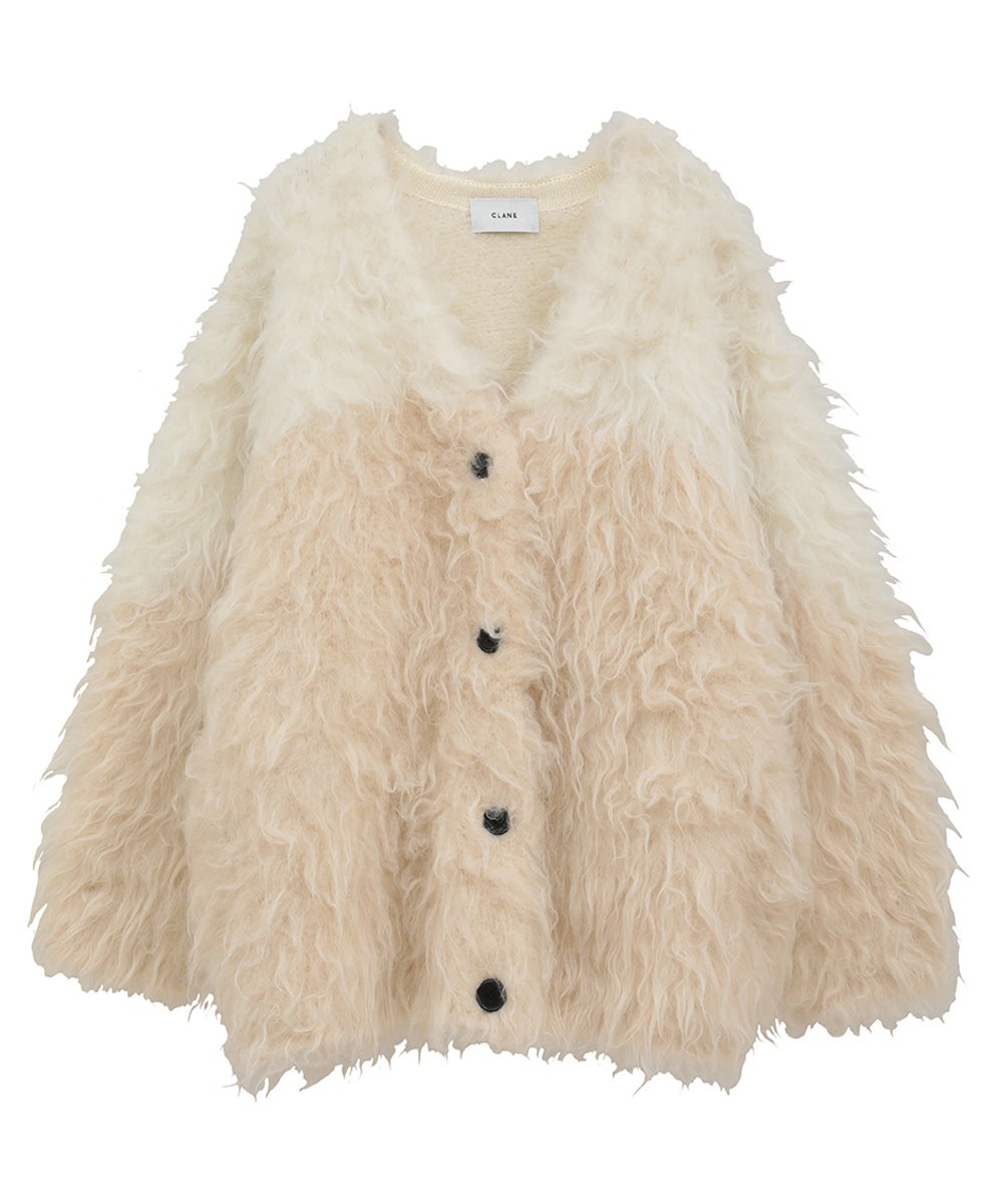 BI COLOR SHAGGY KNIT CARDIGAN