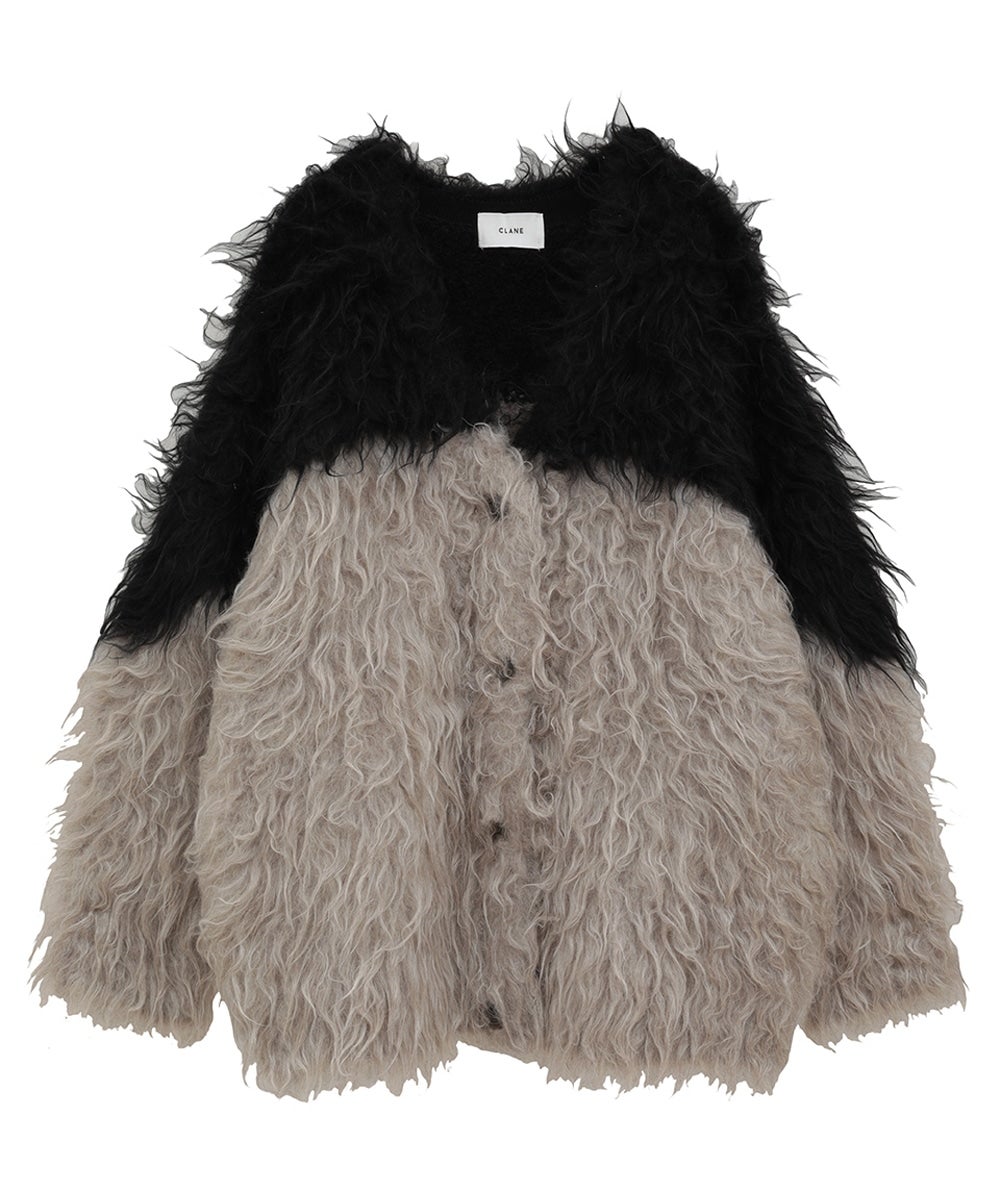 BI COLOR SHAGGY KNIT CARDIGAN