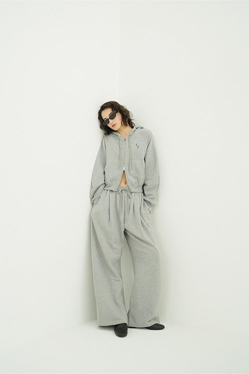 LOGO SWEAT TUCK WIDE PANTS