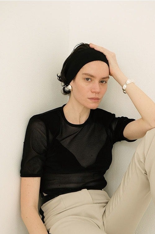 SHEER VELOUR POWER SHOULDER TOPS