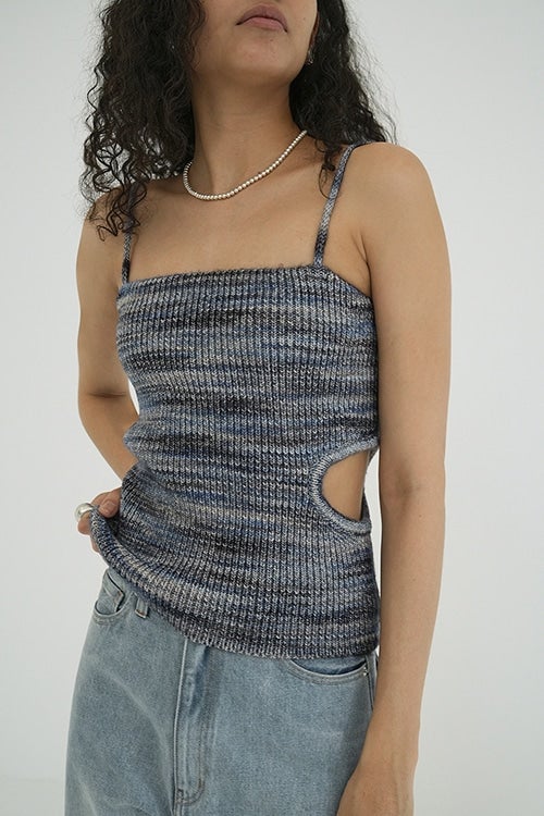 MIX BORDER SIDE HOLE KNIT TOPS