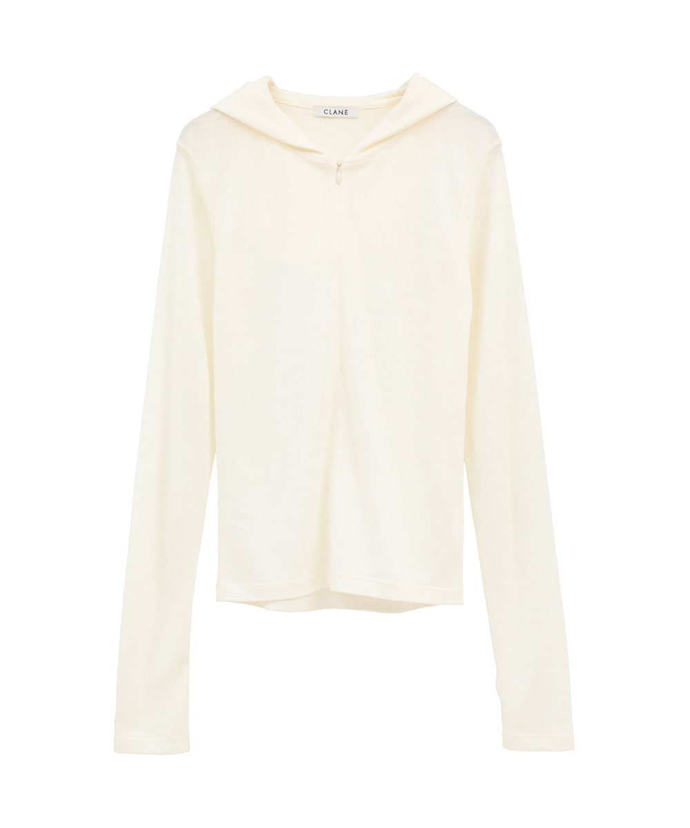 HALF ZIP WOOL HOODED TOPS