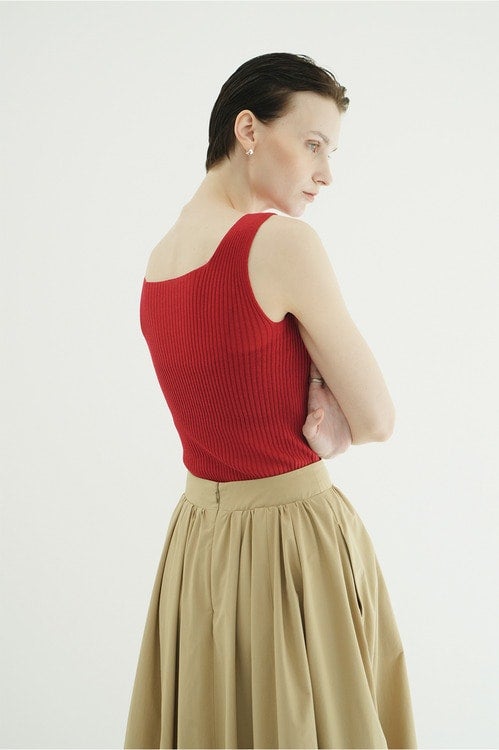 W FACE CONTRAST HEM RIB KNIT TANK TOPS