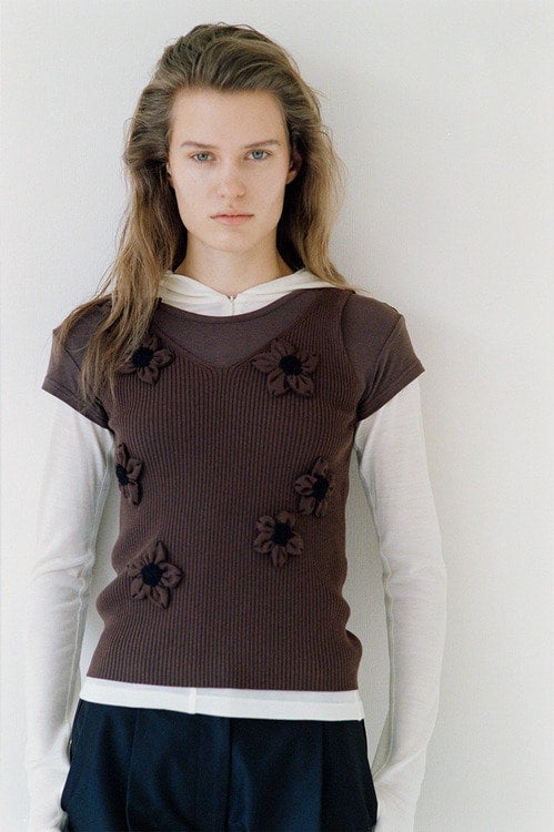 FLOWER MOTIF CAMI KNIT TOPS