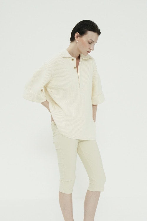 OVER HALF SLEEVE POLO KNIT TOPS