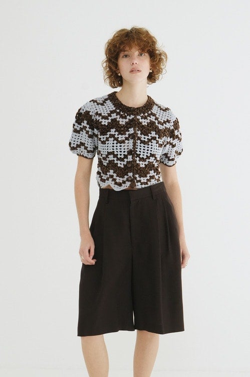 MALL BORDER HAND CROCHET KNIT CARDIGAN