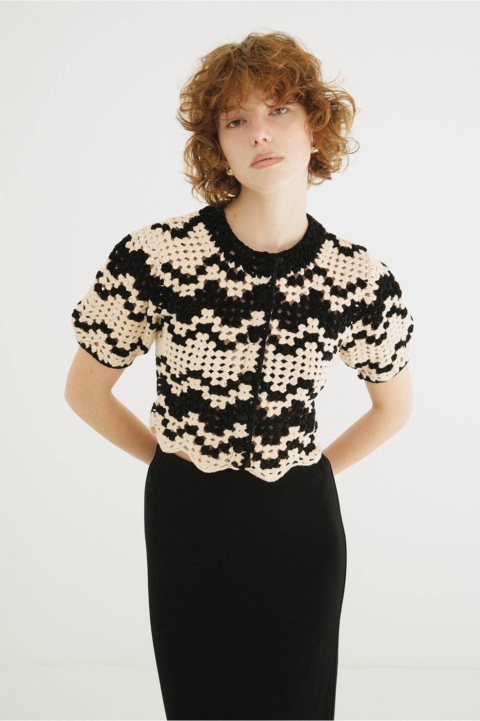 MALL BORDER HAND CROCHET KNIT CARDIGAN｜TOPS(トップス)｜CLANE
