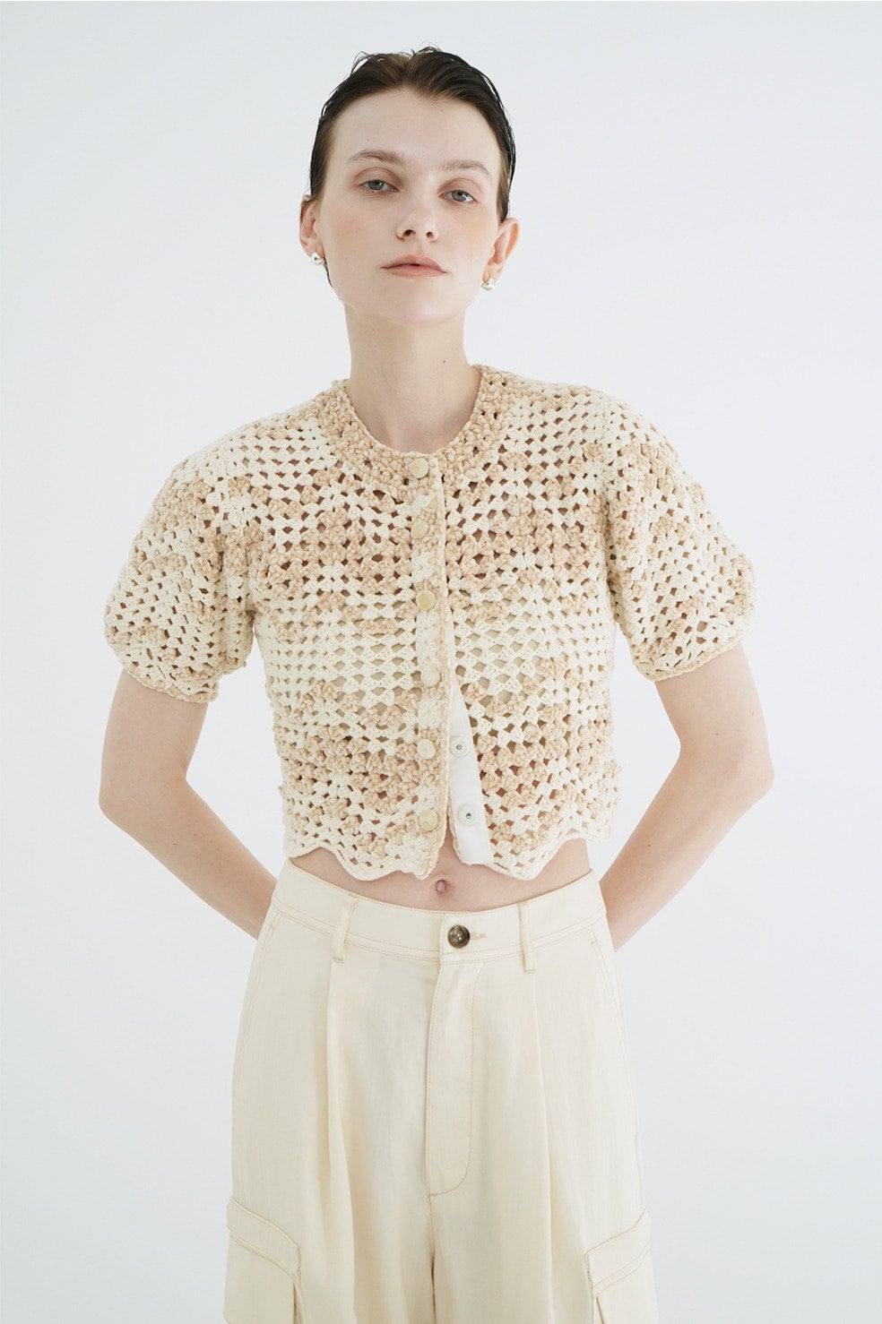 MALL BORDER HAND CROCHET KNIT CARDIGAN｜TOPS(トップス)｜CLANE