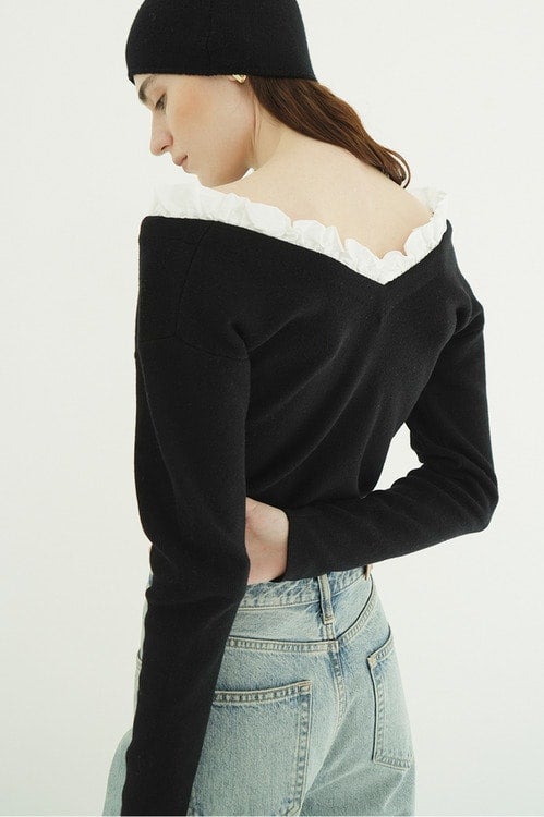 2WAY FRILL V NECK KNIT TOPS