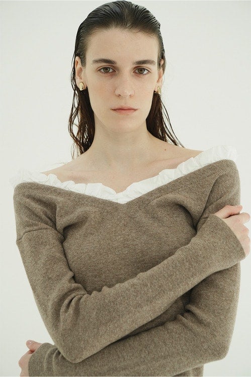2WAY FRILL V NECK KNIT TOPS