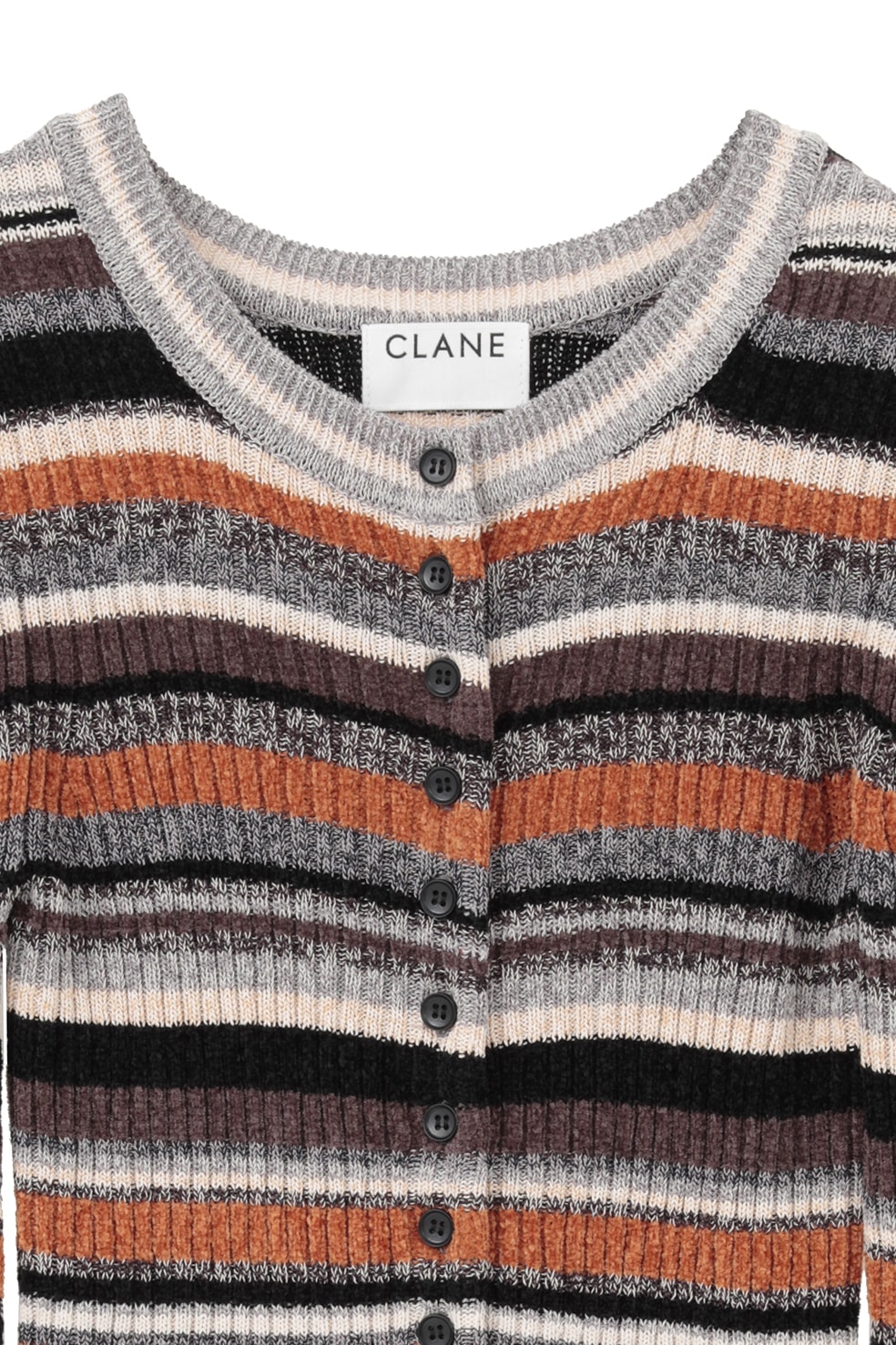 MULTI BORDER BUTTON DETAIL KNIT CARDIGAN｜TOPS(トップス)｜CLANE
