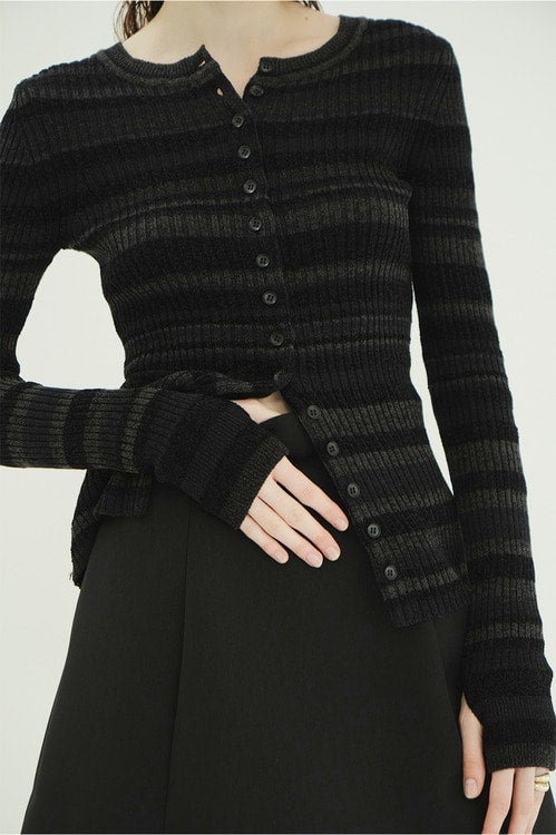 MULTI BORDER BUTTON DETAIL KNIT CARDIGAN