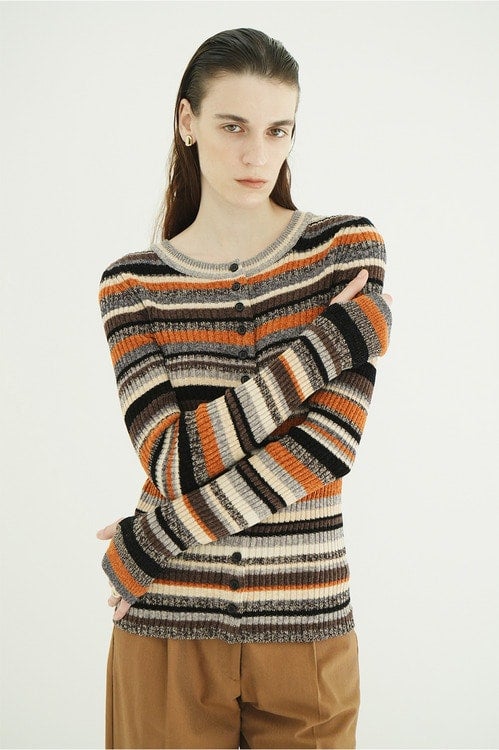 MULTI BORDER BUTTON DETAIL KNIT CARDIGAN