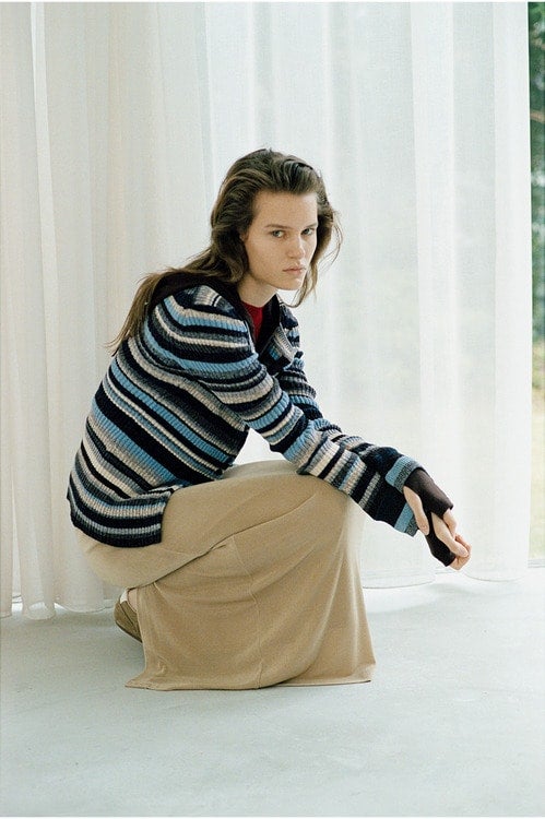 MULTI BORDER BUTTON DETAIL KNIT CARDIGAN