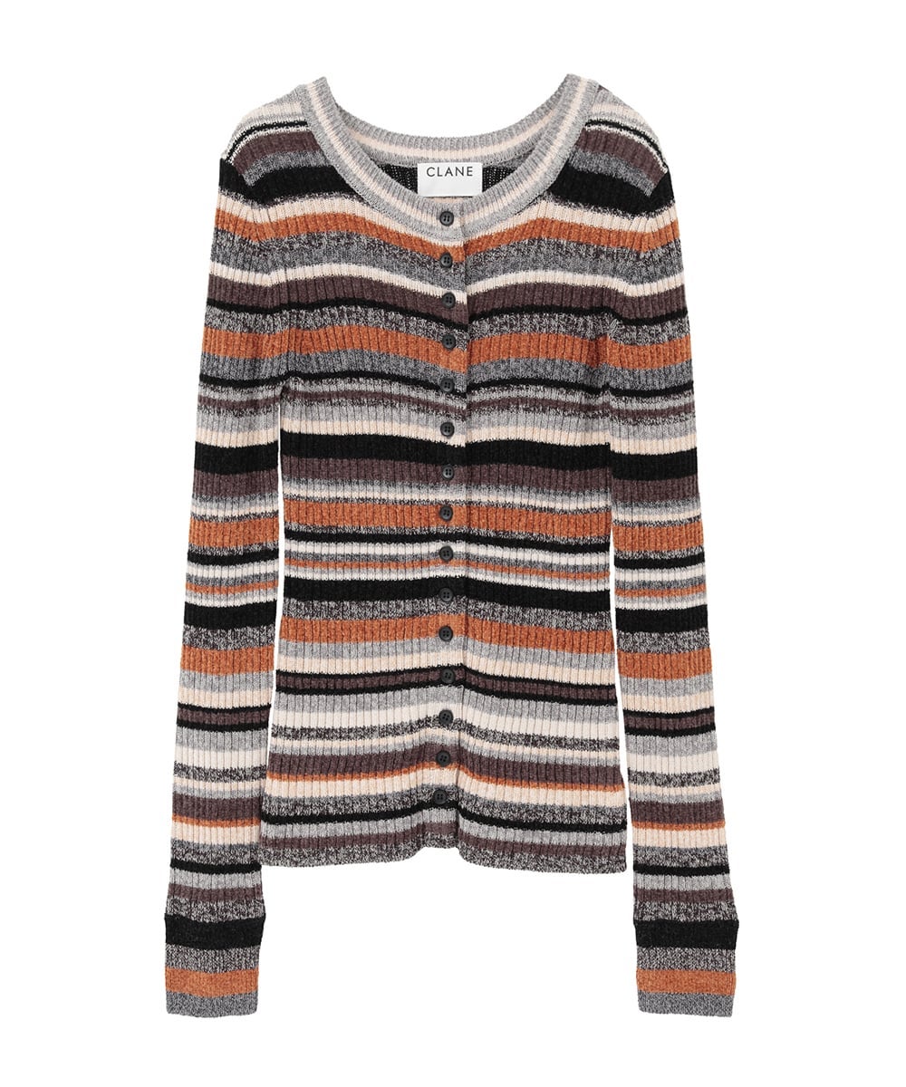 MULTI BORDER BUTTON DETAIL KNIT CARDIGAN