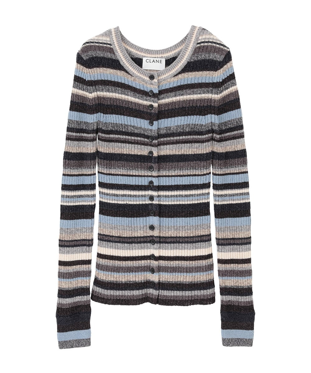 MULTI BORDER BUTTON DETAIL KNIT CARDIGAN