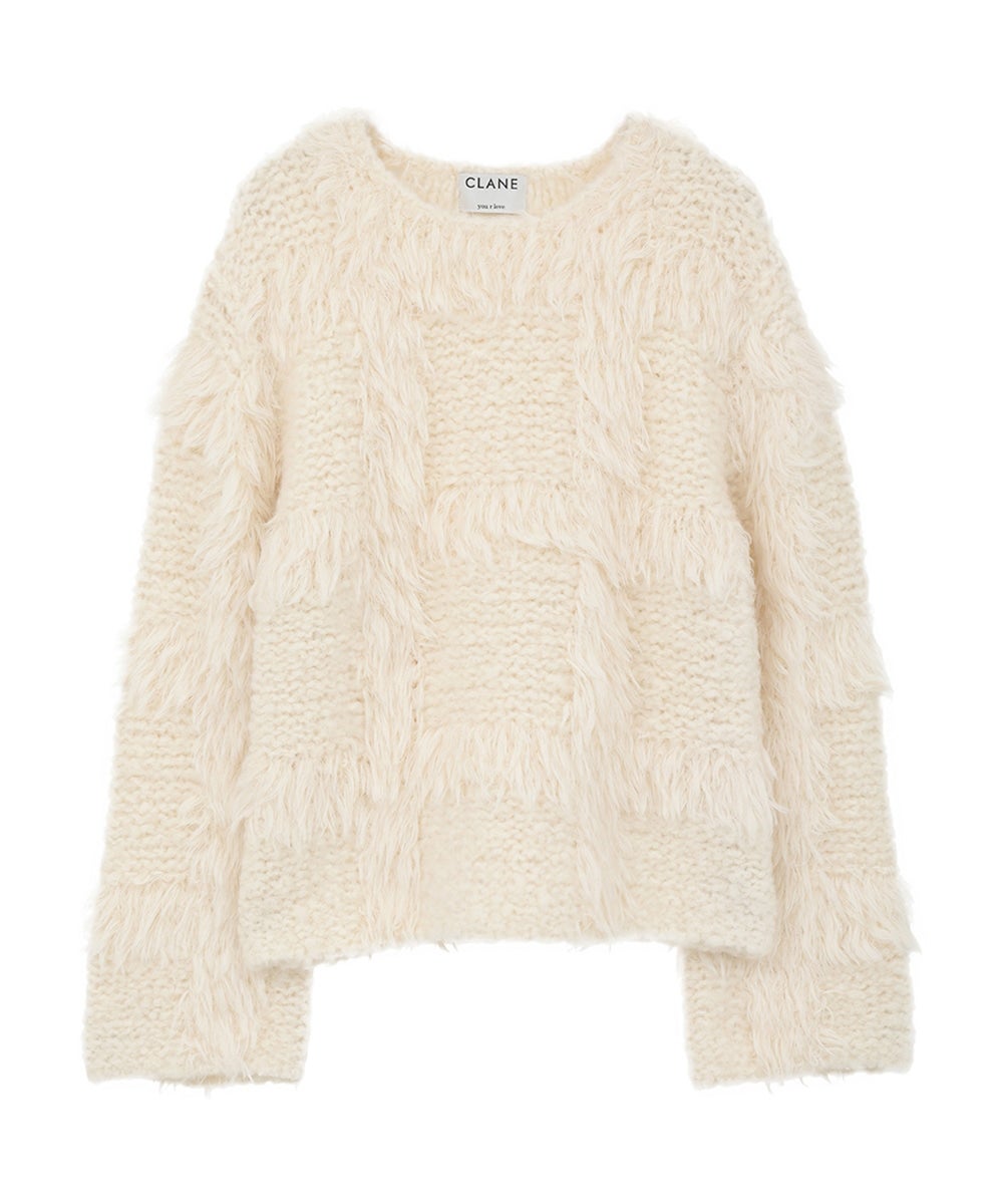 KIM YOU JUNG&times;CLANE CHECK SHAGGY HAND KNIT TOPS