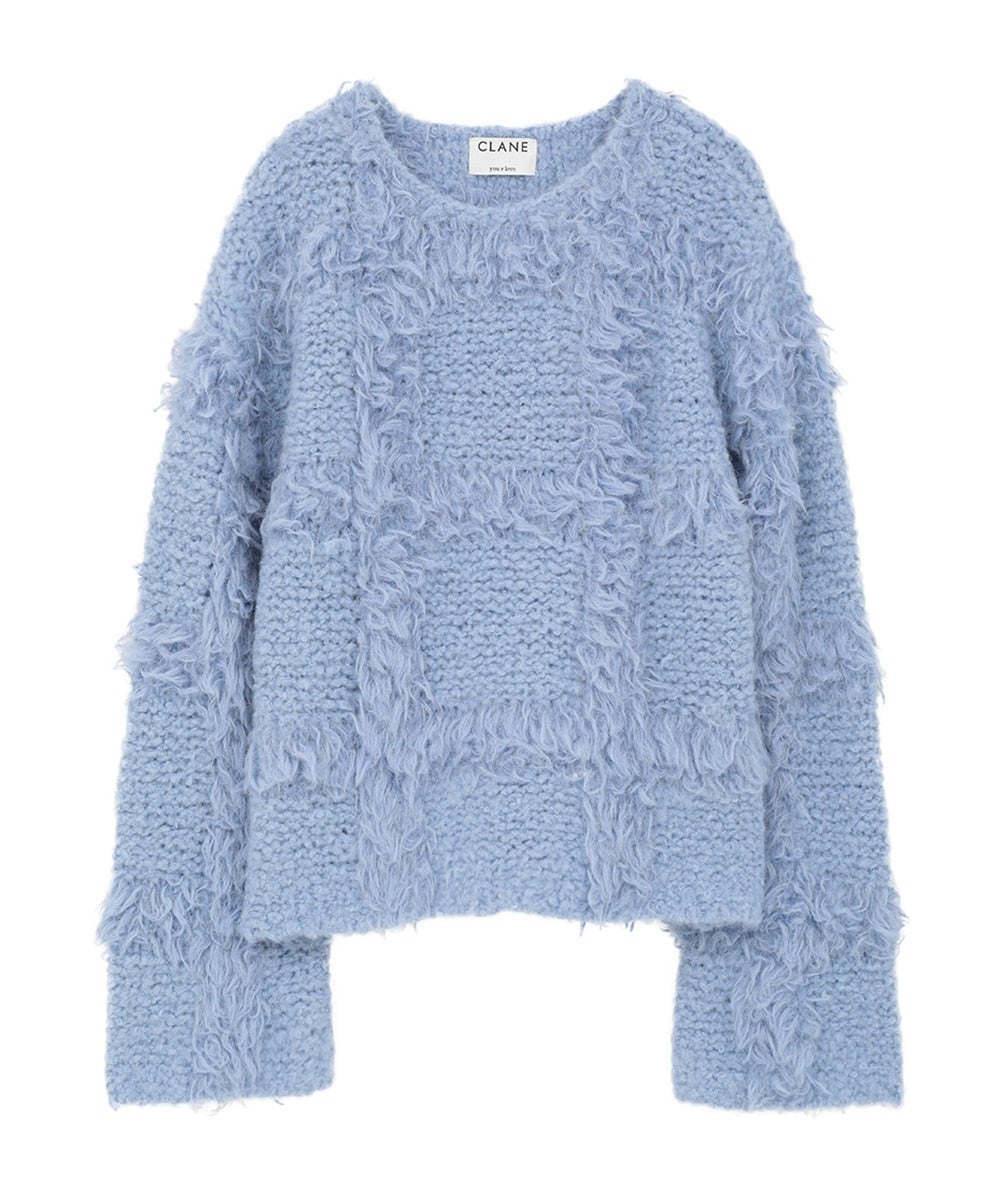 KIM YOU JUNG&times;CLANE CHECK SHAGGY HAND KNIT TOPS
