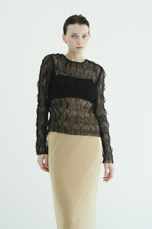 CRINKLED PLEAT SHEER TULLE TOPS
