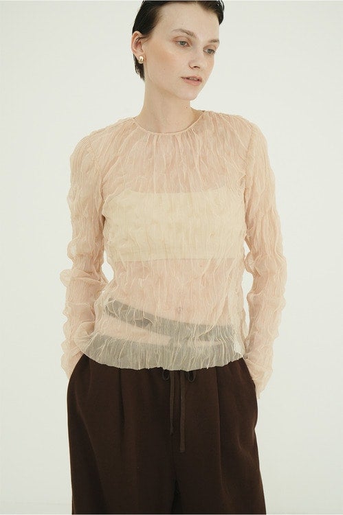 CRINKLED PLEAT SHEER TULLE TOPS