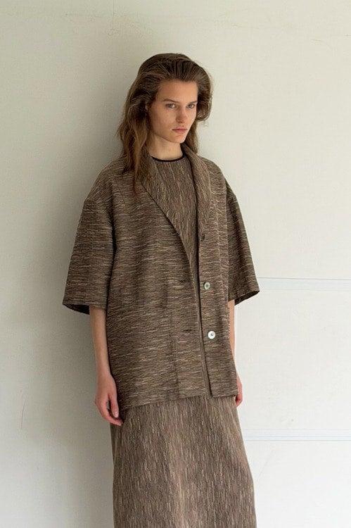 CREPE JACQUARD SHAWL COLLAR SHIRT