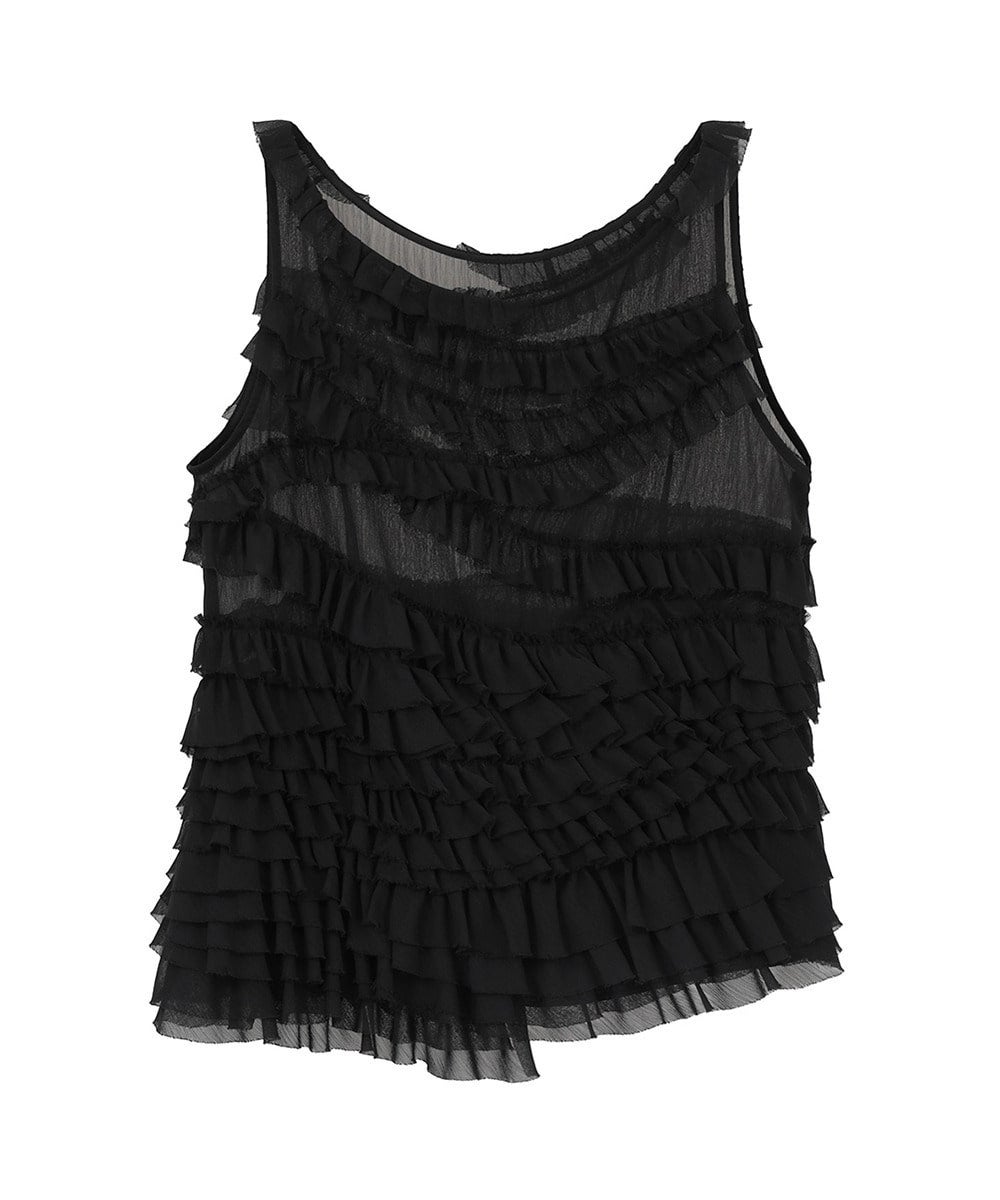 RANDOM FRILL SHEER N/S TOPS
