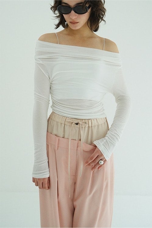 DRAPED OFF SHOULDER SOFT CUT TOPS