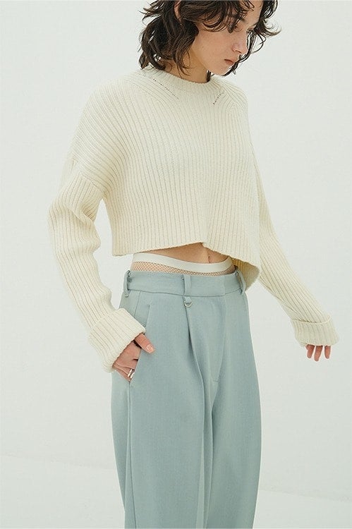 ASYMMETRY WIDE SHORT KNIT TOPS