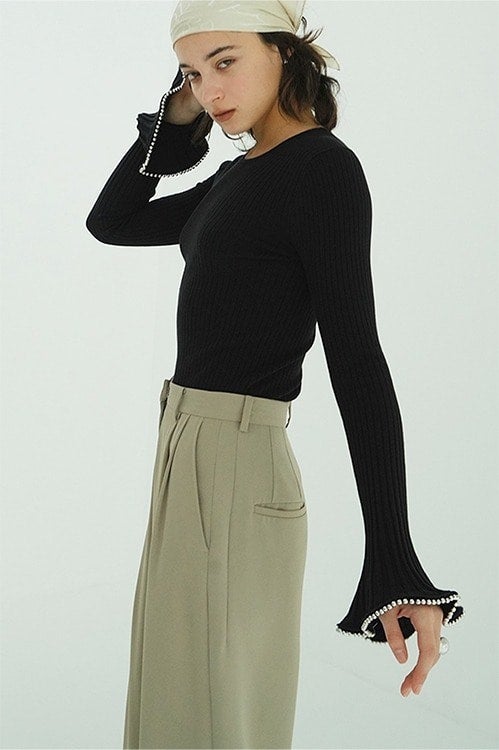 EMBELLISHED FRILL SLEEVE KNIT TOPS