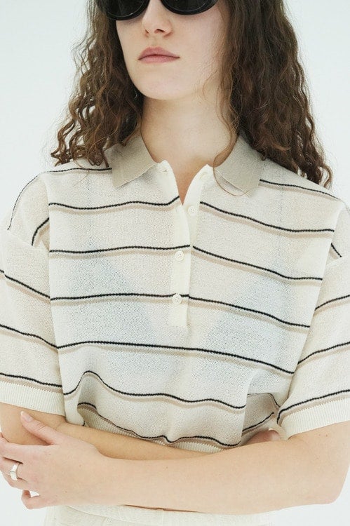 SPONGY SHEER POLO KNIT TOPS