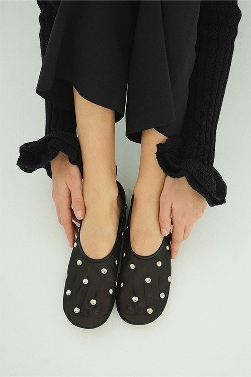 STUDDED MESH FLAT SHOES