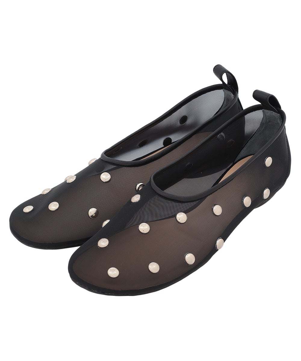 STUDDED MESH FLAT SHOES