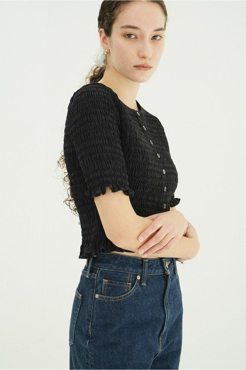 SHIRRING HALF SLEEVE BLOUSE