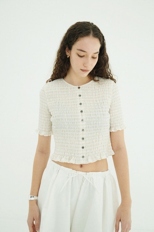 SHIRRING HALF SLEEVE BLOUSE