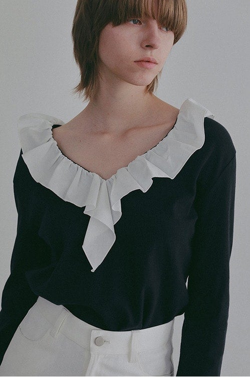 2WAY FRILL NECK CUT TOPS