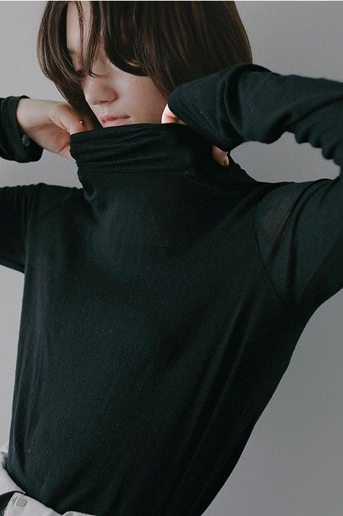 CASHMERE SILK SHEER TURTLE TOPS