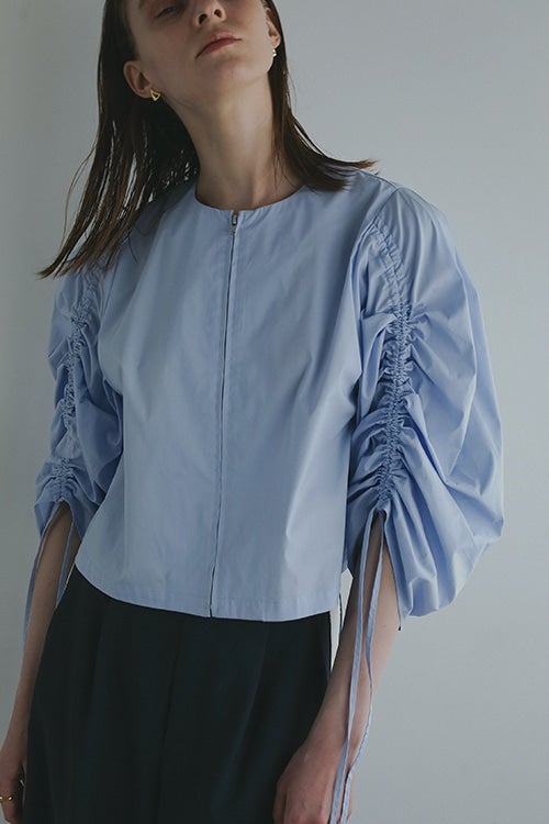DRAWSTRING SLEEVE SHORT BLOUSE