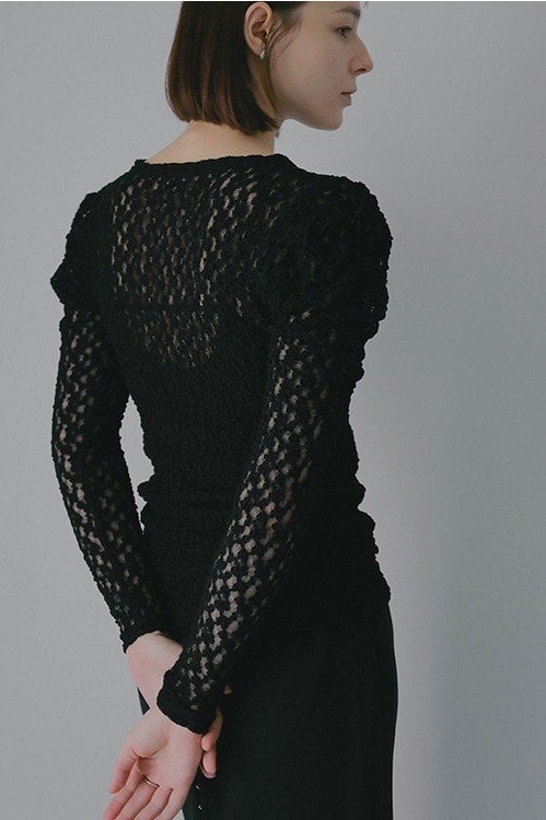 GATHERED SLEEVES LACE CUT TOPS