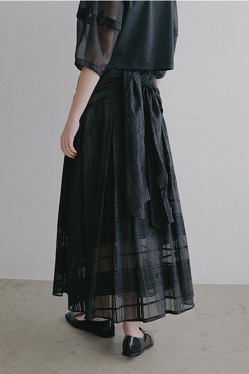 SHEER CHECK FLARE SKIRT