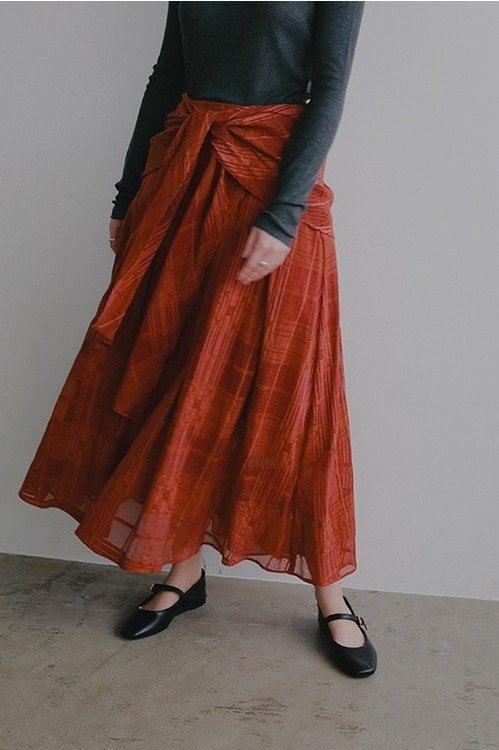 SHEER CHECK FLARE SKIRT