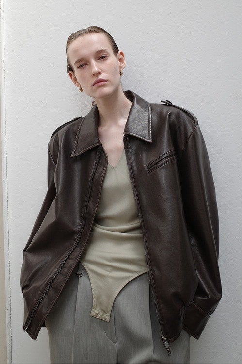 BULKY LINE SINGLE LEATHER JACKET