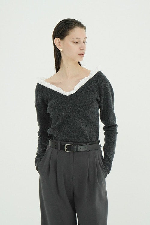 2WAY FRILL V NECK KNIT TOPS