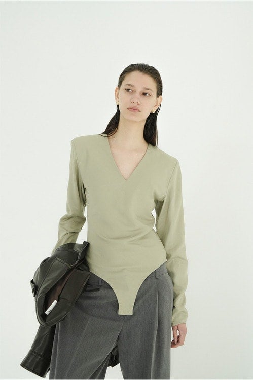 V NECK POWER SHOULDER BODYSUIT