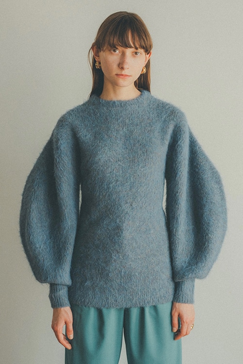 ROUND SLEEVE MOHAIR KNIT TOPS