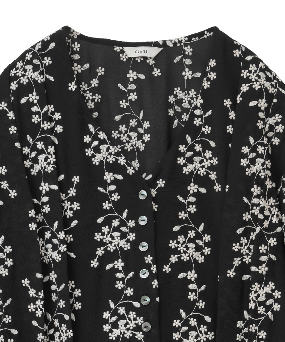 35％OFF】 ブラック tops embroidery flower stripe clane - シャツ 