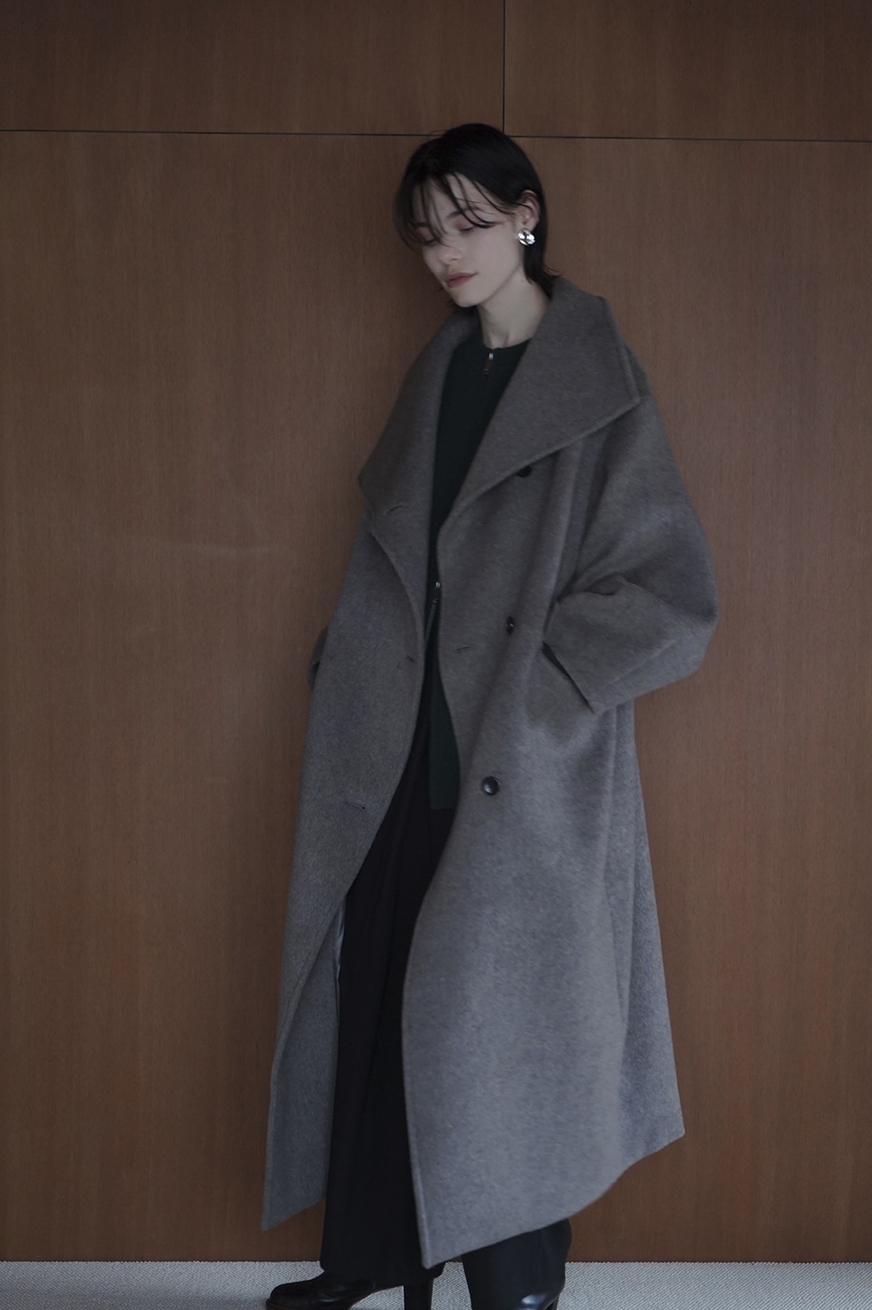 大切な ロングコート COAT DOUBLE OVER NECK UP CLANE ロングコート ...